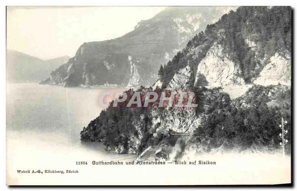 Golthardbahn und Axensfraase — Vista de Sisikon — Wahrl A.-G., Kilchberg, Zürich - Frente