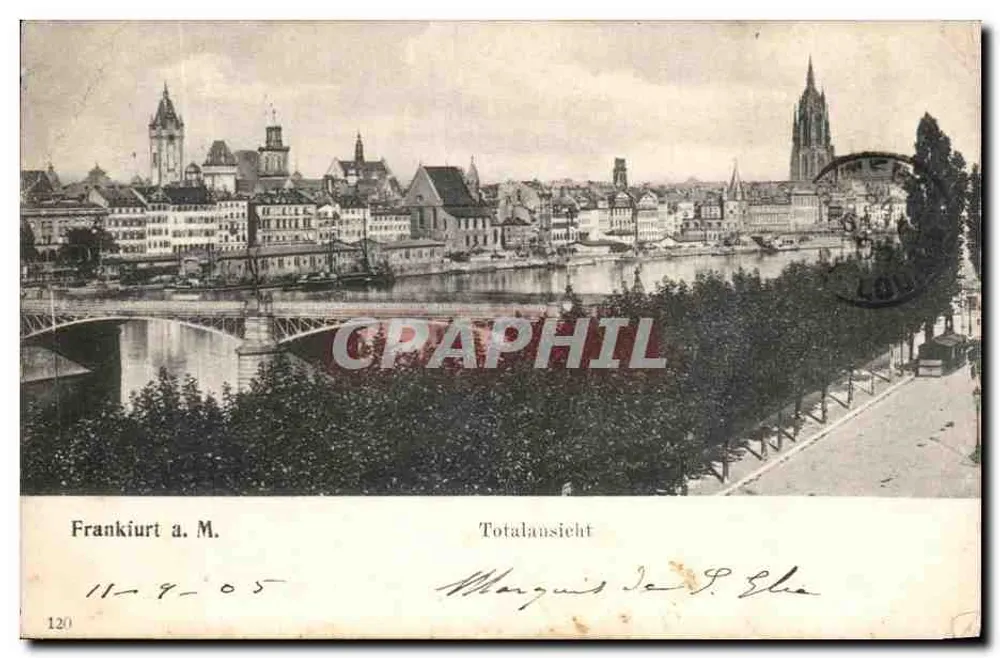 Frankfurt a. M. — vue panoramique avec pont et cathédrale — éditeur P. Elie, n° 120 - Frente