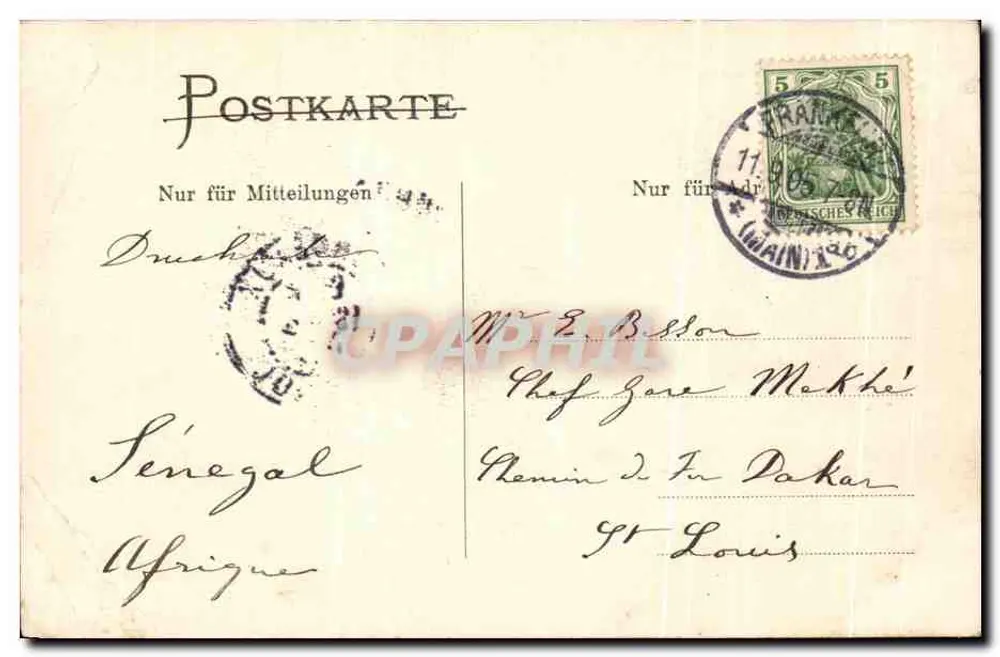 Frankfurt a. M. — vue panoramique avec pont et cathédrale — éditeur P. Elie, n° 120 - Verso