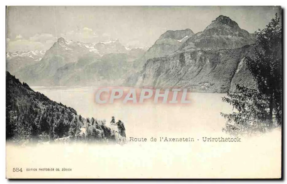 Rodovia da Axenstein - Urirothstock — Edição Photoglob Co. Zürich, n° 584 - Frente