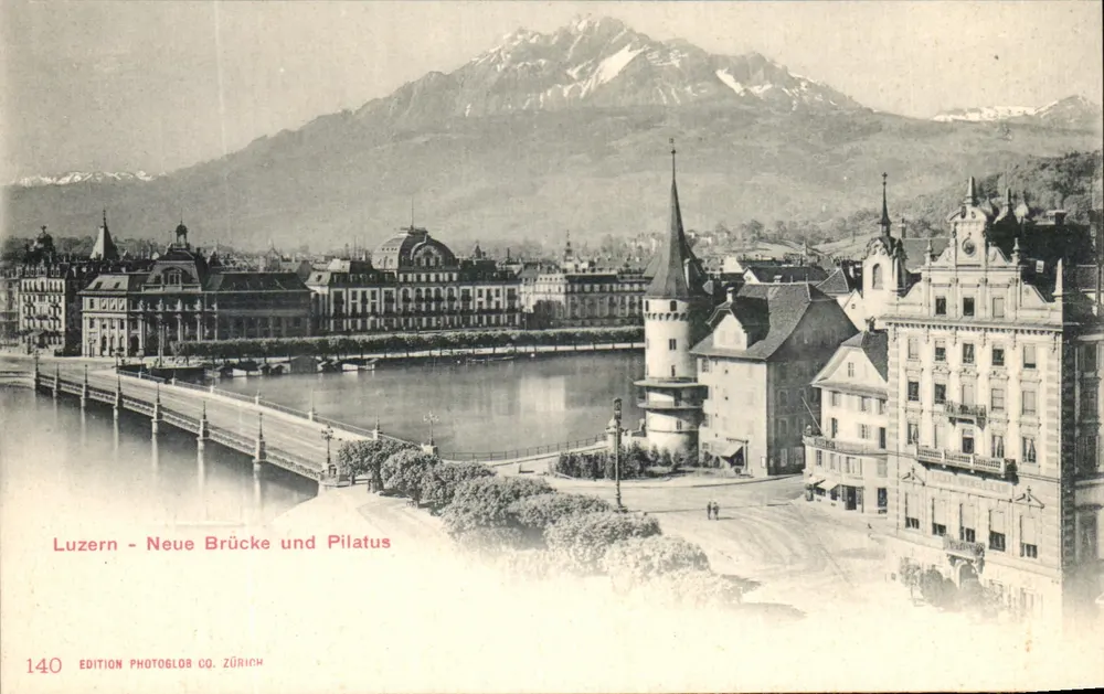 Luzern - Neue Brücke und Pilatus — Photoglob Co. Zürich, Nr. 140 - Vorderseite