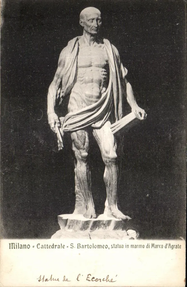 Mailand - Kathedrale - S. Bartolomeo, Marmorstatue von Marco d'Agrate - Vorderseite