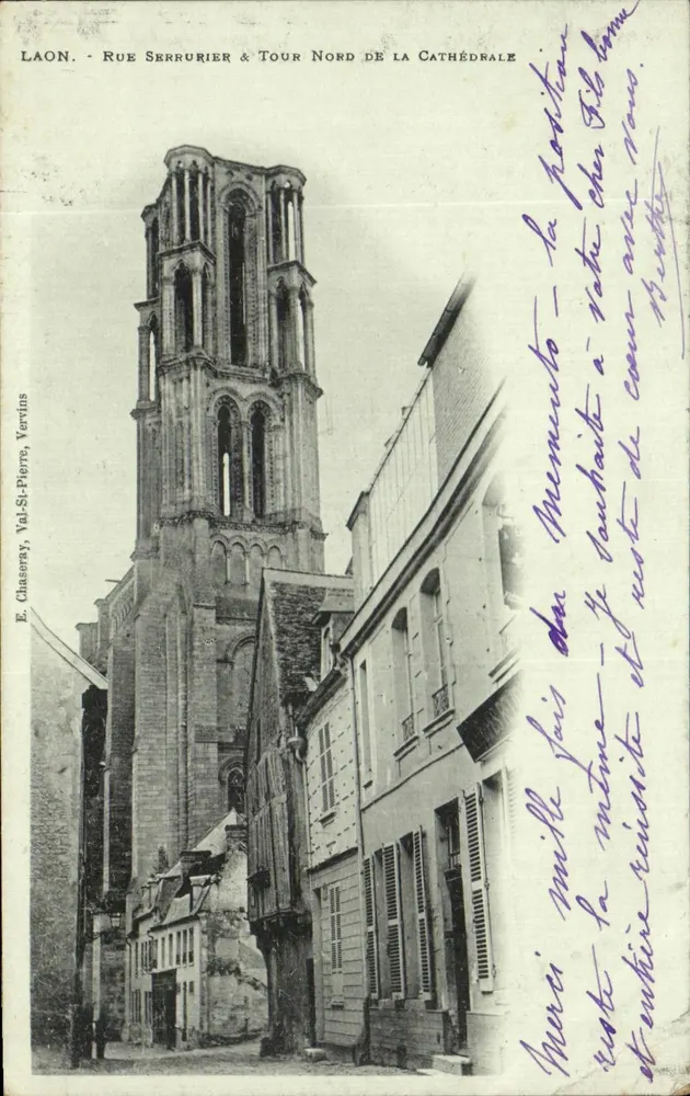 Laon - Rue Serrurier & Nordturm der Kathedrale — E. Chaseray, Val-Saint-Pierre, Vervins - Vorderseite