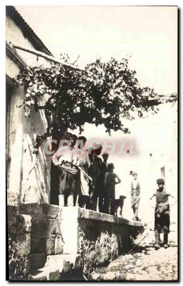 Grupo de crianças e cachorro — rua pavimentada — editor não visível, número de série não visível - Frente
