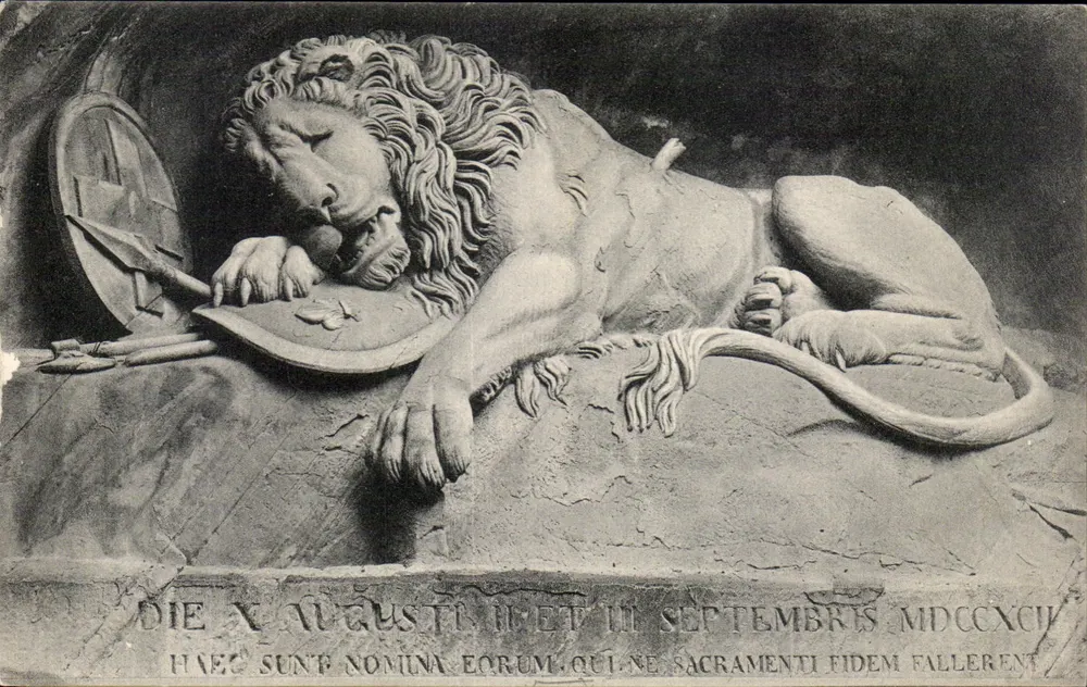 Lion adormecido — Monumento comemorativo — E. Gatte, Luzern, n° 1313 - Frente