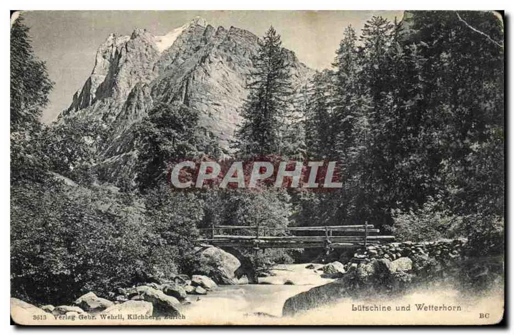 Bütschine und Wetterhorn — vue de montagne avec pont en bois — Verlag Gebr. Wehrli, Kilchberg, Zurich, n° 3619 - Vorderseite