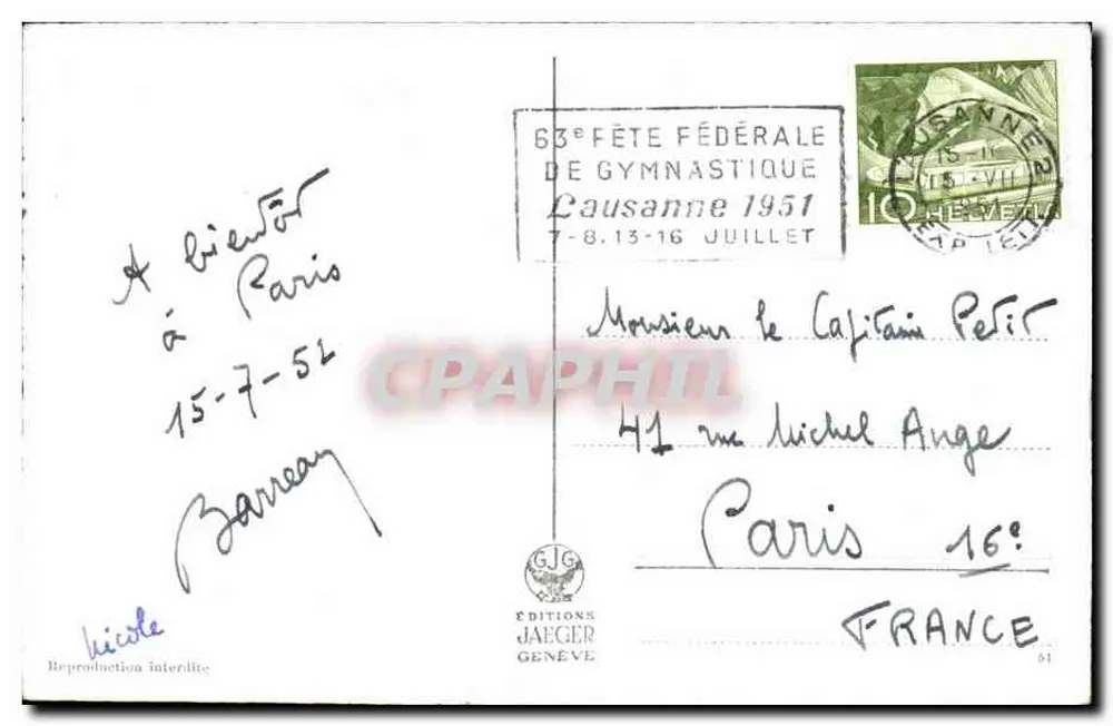 Losanna — Vista generale e le Alpi — Edizioni Jaeger, n° 7447 - Verso
