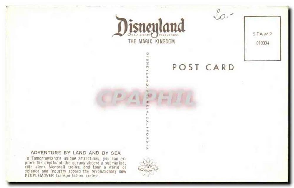 Monorail und U-Boot am Disneyland — Disneyland, Anaheim, Kalifornien — Walt Disney Productions - Rückseite