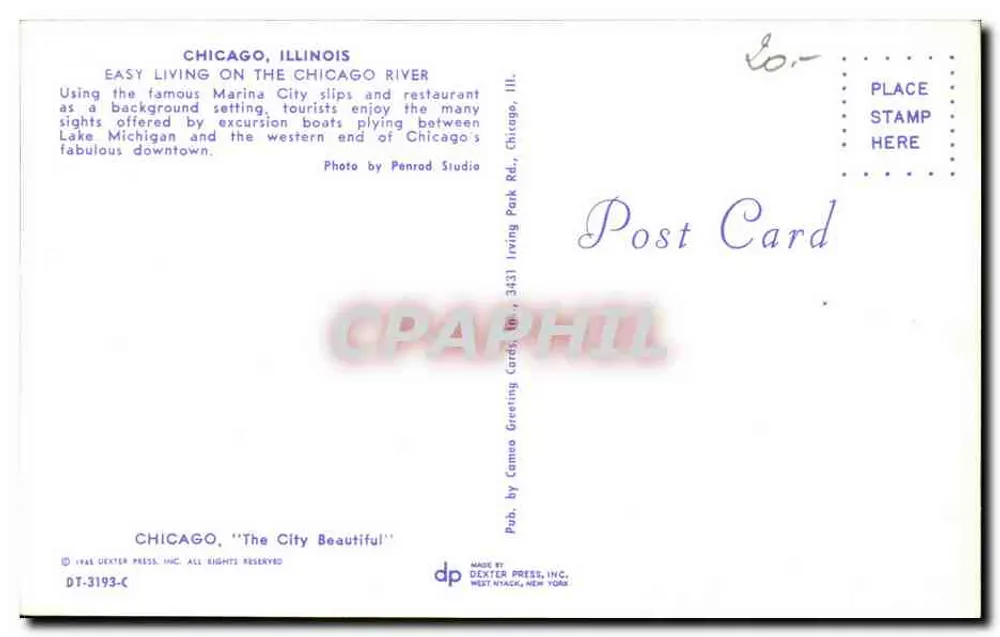 Chicago, Illinois — Easy Living on the Chicago River — Dexter Press, Inc. n° DT-3193-C - Rückseite