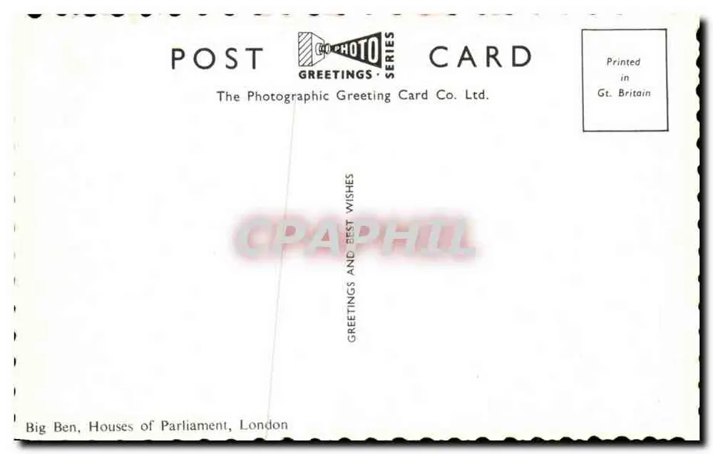 Big Ben, Houses of Parliament — Luftaufnahme — The Photographic Greeting Card Co. Ltd. - Rückseite