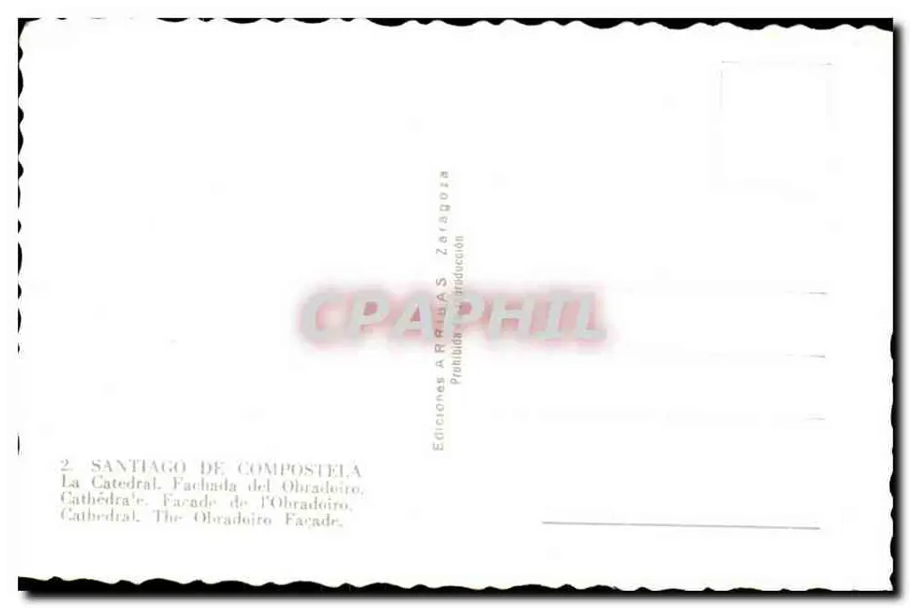 Santiago de Compostela — Kathedrale, Fassade des Obradoiro — Verlag Arribas, Serie 2 - Rückseite