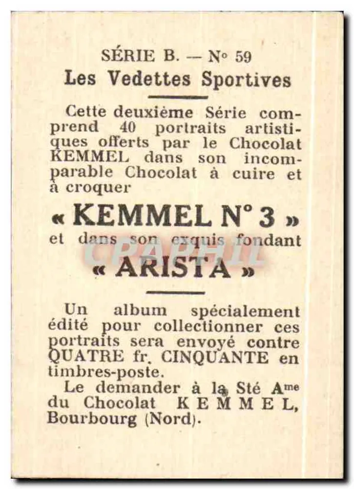 Omer Huysse — ciclista — Série B, N° 59, Les Vedettes Sportives, editada por Kemmel - Verso