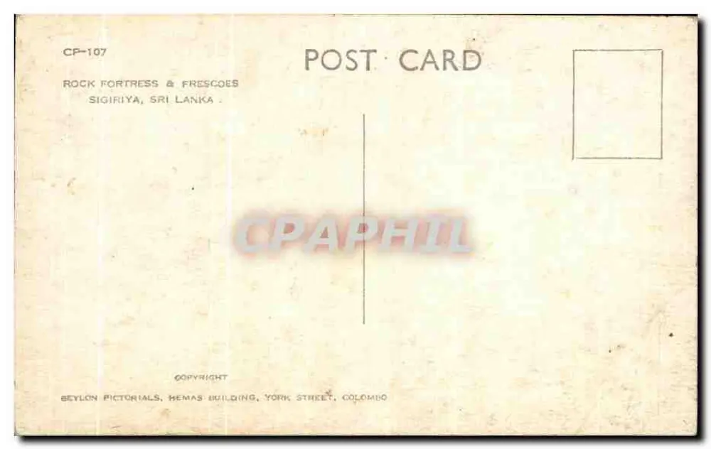 Sigiriya-Felsen und Fresken — Ansicht des Felsens und Fresken — Verleger Beylon Pictorials, Colombo - Rückseite