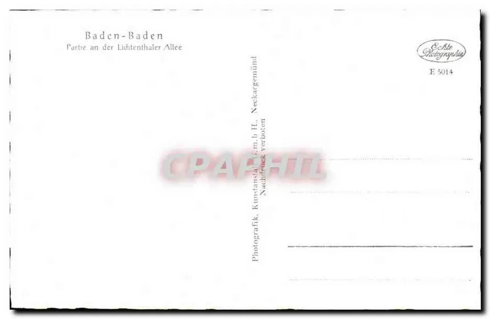 Baden-Baden — Teil der Lichtenthaler Allee — Echte Photographie, E 5014 - Rückseite
