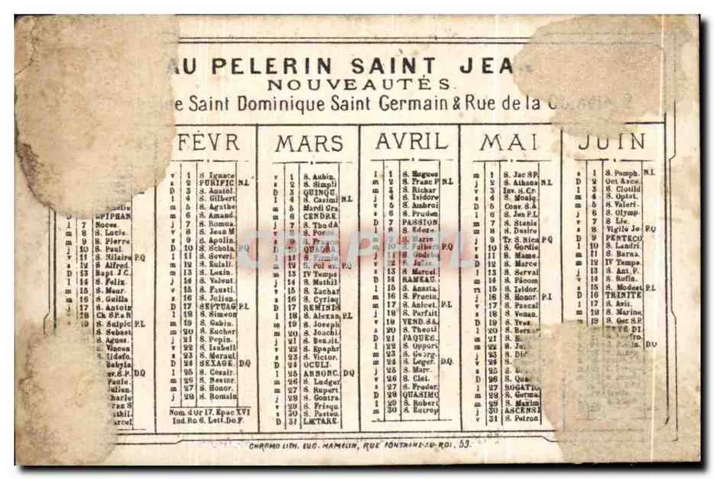 Bei Saint John the Pilgrim — Neuheiten — Chromo LITH. Eug. Hamelin, Rue Fontaine-lu-Roi, 53 - Rückseite