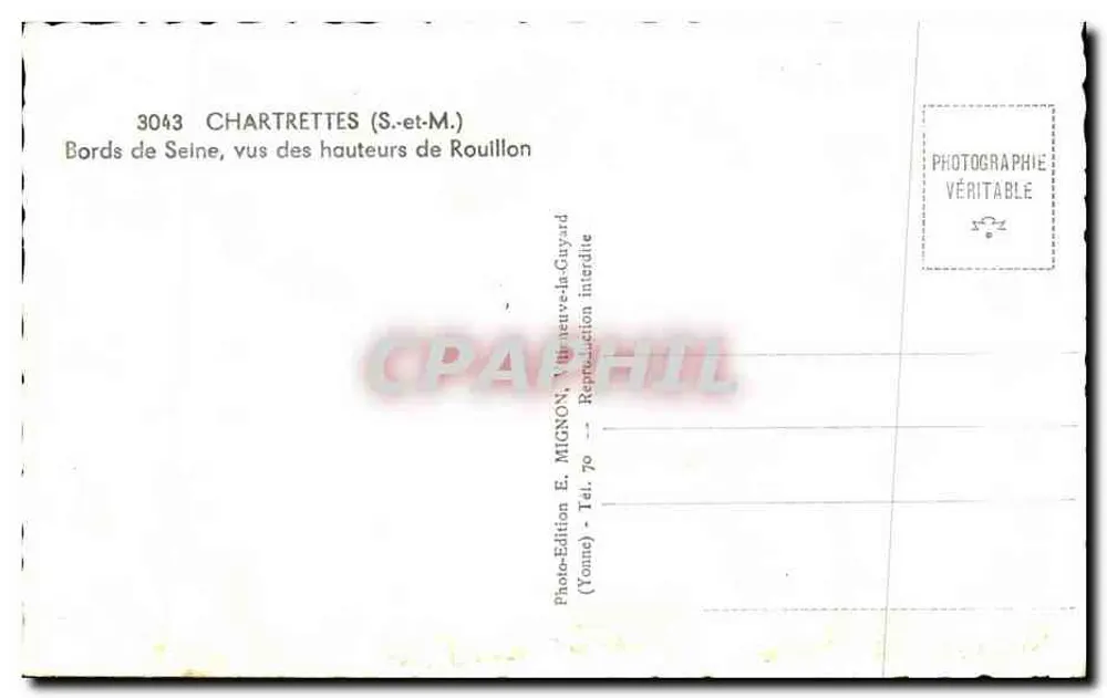 Margens do Sena, vistas das alturas de Rouillon — Chartrettes (S.-et-M.) — Edição E. Mignon, Yonne - Verso