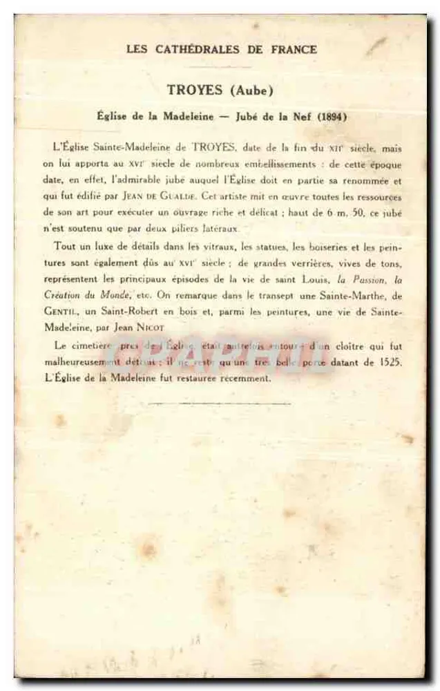Troyes (Aube) — Igreja de Santa Madeleine, jubé da nave — Coleção da Solution Paulauberge, n°10 - Verso