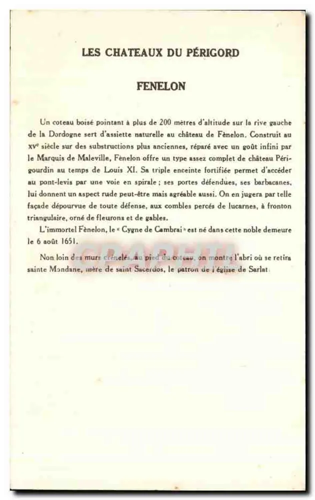 Castelos do Périgord — Fénélon — Coleção da Solução Pauvourbre - Verso