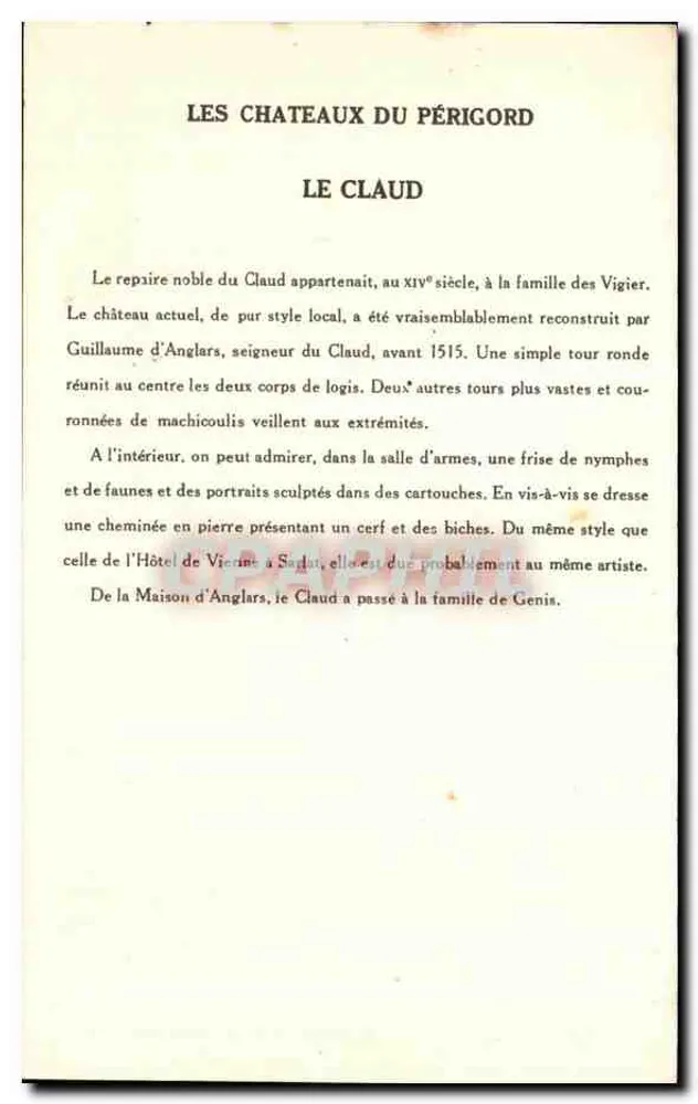 Os Castelos do Périgord — Le Claud — Coleção da Solide Pauwuberge, 10ª Série - Verso