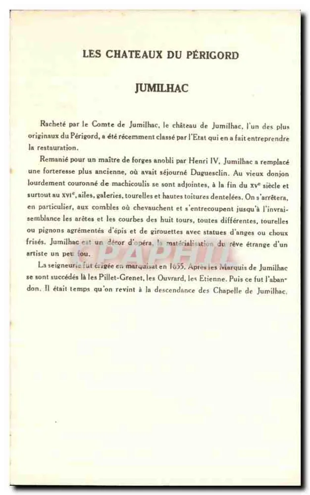 Castillo de Jumilhac — Los Castillos del Périgord — Colección de la Solution Paulanberge, 10ª Serie - Reverso