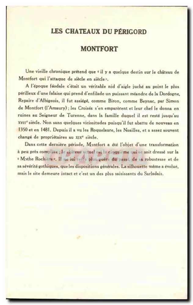 Castelo de Montfort — Os Castelos do Périgord — 10ª Série, Coleção da Solution Pautauberge - Verso