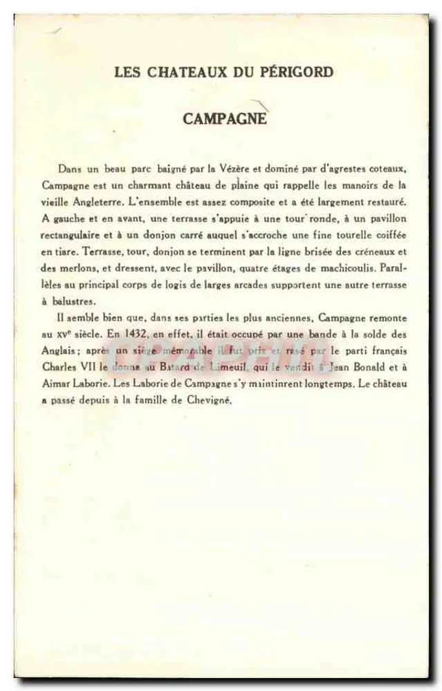 Campagne — Castelo do Périgord — Coleção da Solution Pauauberge, 10ª Série - Verso