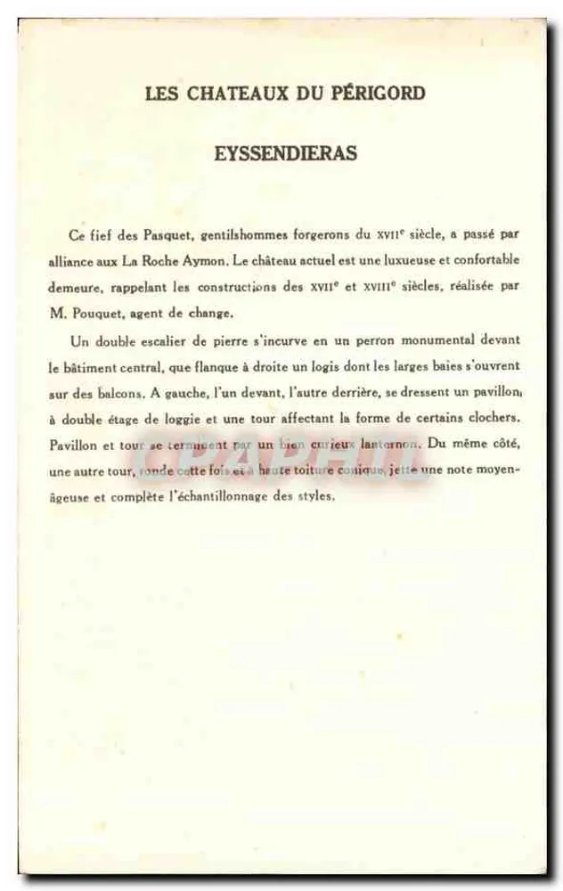 Castelo de Eyssendieras — Os Castelos do Périgord — 10ª Série, Coleção da Solution Pautauberge - Verso