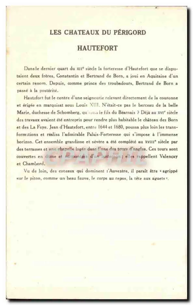 De Castellen van het Périgord — Hautefort — Collectie van de Oplossing Pauauberger, 9e Serie - Achterkant