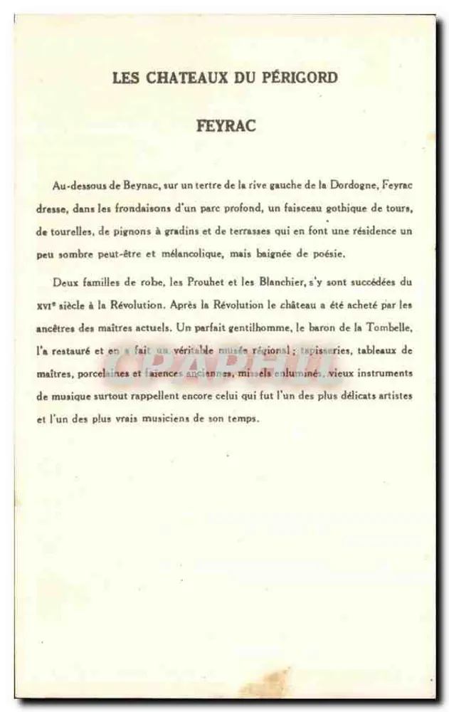 Feyrac — Castelo do Périgord — Coleção da Solution Pauianherse, 9ª Série - Verso