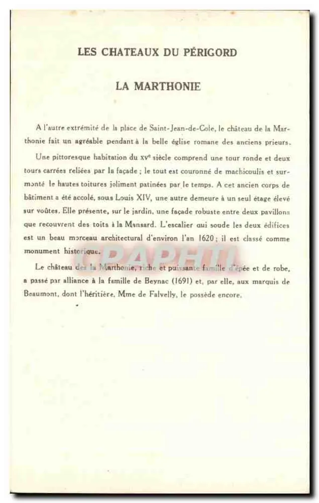 Castelo da Marthonie — Os Castelos do Périgord — Coleção da Solution Pauhauherre, 9ª Série - Verso