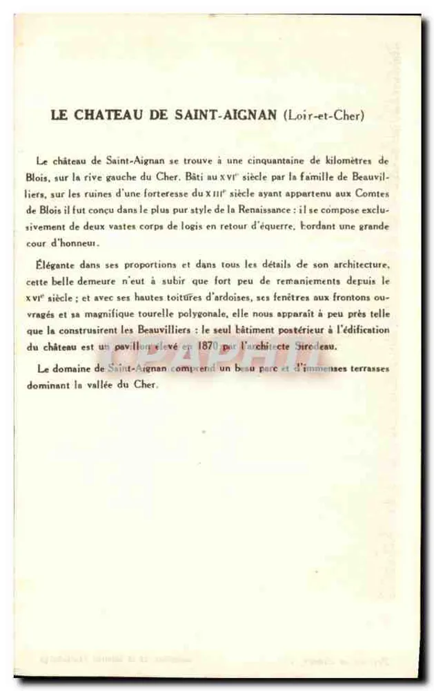 Saint-Aignan (Loir-et-Cher) — O Castelo — Coleção da Solução Pautauberge, 3ª Série - Verso