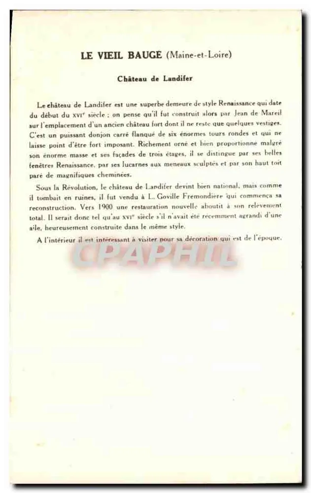 Château de Landifier — Le Vieil Bauge (Maine-et-Loire) — Collection de la Solution Pautanberge, 6e Série - Rückseite