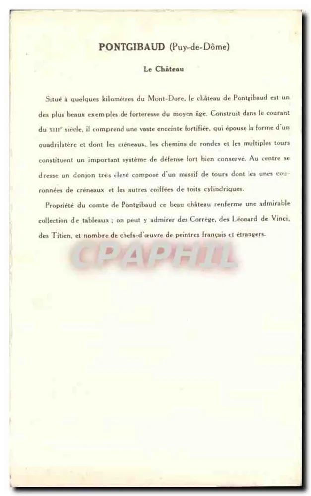 Pontgibaud (Puy-de-Dôme) — Le Château — Collection de la Solution Pautauberge, 7e Série - Verso