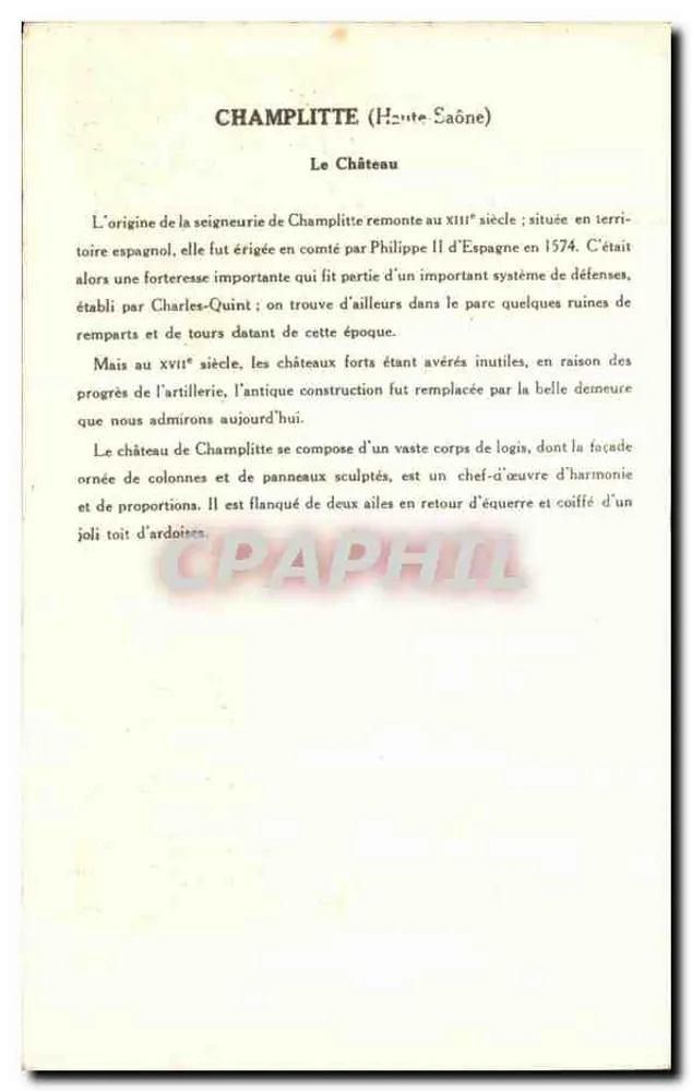 Champlitte (Haute-Saône) — O Castelo — Coleção da Solution Patauberge - Verso