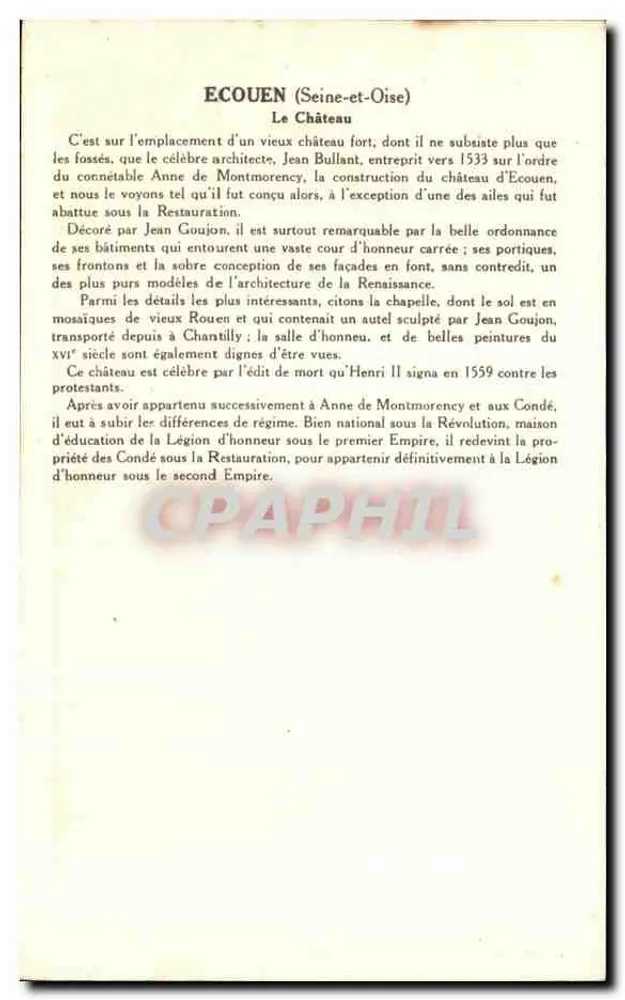 ÉCOUEN — O Castelo — Coleção da Solution Pautuberge - Verso