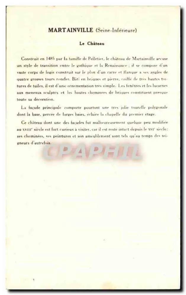 Martainville — O Castelo — Coleção da Solution Pauwauharge, 6ª Série - Verso