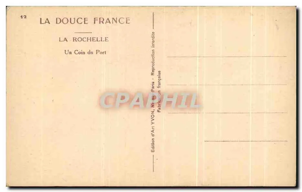 La Rochelle — Un Coin du Port — Édition d'Art YVON, Paris - Verso