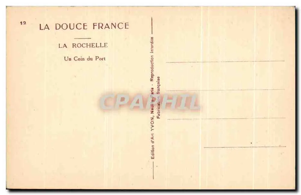 La Rochelle — Ein Eck des Hafens — Edition d'Art YVON, Négl Paris - Rückseite
