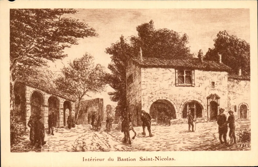 Interior do Bastião Saint-Nicolas — vista gravada — F. Pjollet, editor, La Rochelle - Frente