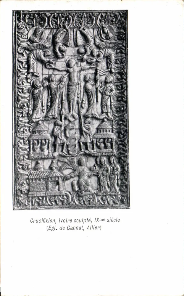 Kreuzigung, geschnitztes Elfenbein, 9. Jahrhundert — (Kirche von Gannat, Allier) — Sammlung 'L'ART SACRÉ' - Vorderseite