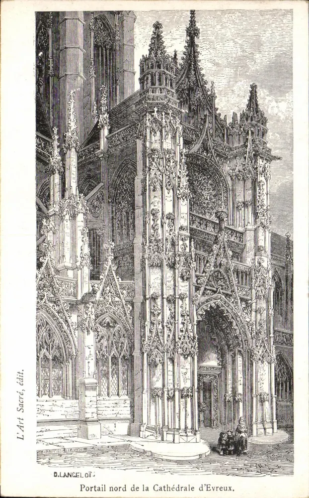 Portal norte da Catedral de Évreux — gravura de D. LANCELLOT — L'Art Sacré, édit. - Frente