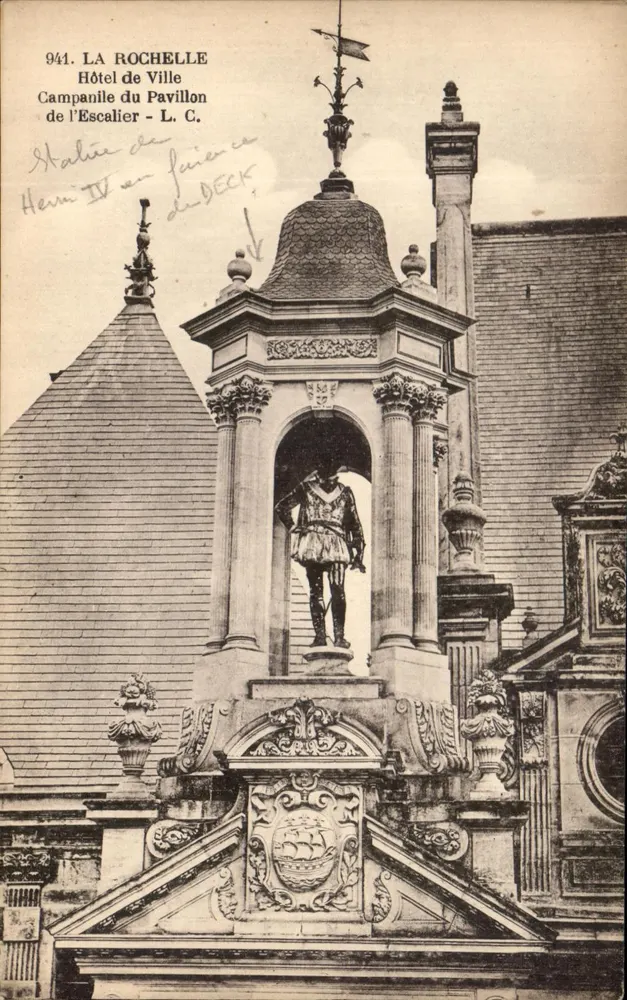 La Rochelle — Rathaus, Glockenturm des Pavillon de l'Escalier — L. C. - Vorderseite