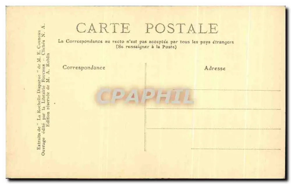 Verschwundene La Rochelle — Rue de la Ferté — Edition M. E. Coubaz - Rückseite