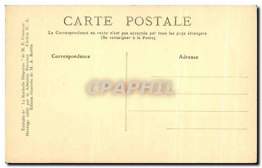 Verschwundene La Rochelle — Tor des Tempels, Rue du Temple — Edition M. A. Robin - Rückseite
