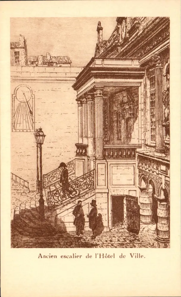 Alter Treppenaufgang des Rathauses — Holzschnitt-Illustration — F. Pjollot, Verleger, La Rochelle - Vorderseite