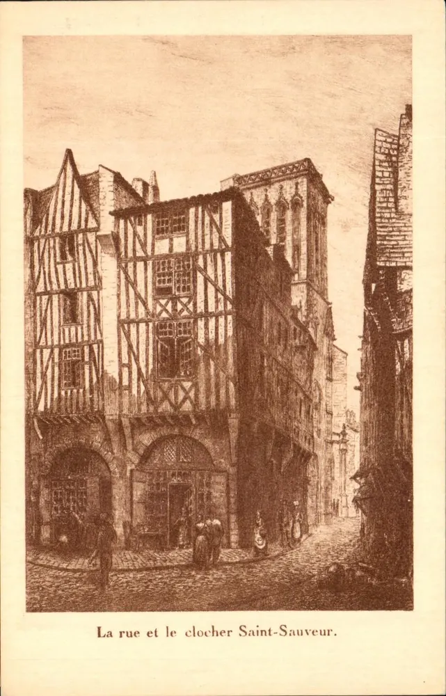 Die Straße und der Glockenturm Saint-Sauveur — Straßenszene mit religiösem Gebäude — F. Piollet, Verlag, La Rochelle - Vorderseite