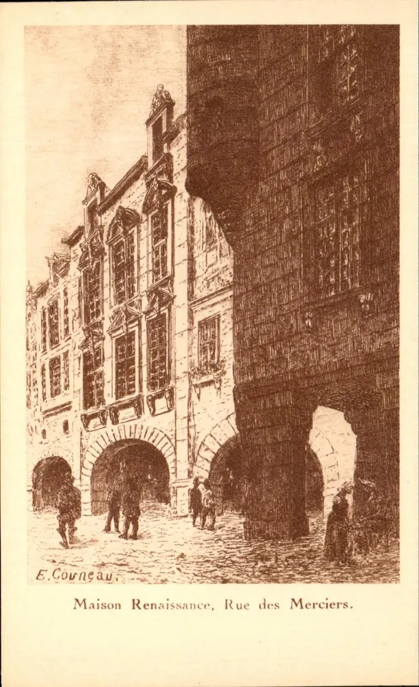 Renaissance-Haus, Rue des Merciers — Radierung von E. Courneau - Vorderseite