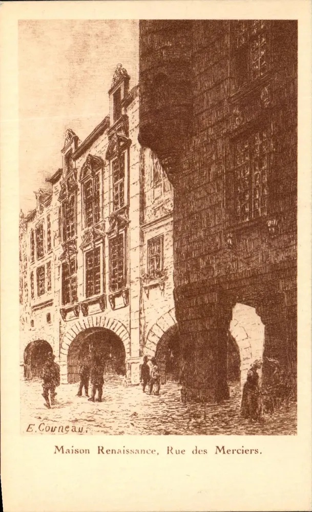 Renaissance-Haus, Rue des Merciers — Radierung von E. Courneau — Verlag F. Pijoller, La Rochelle - Vorderseite