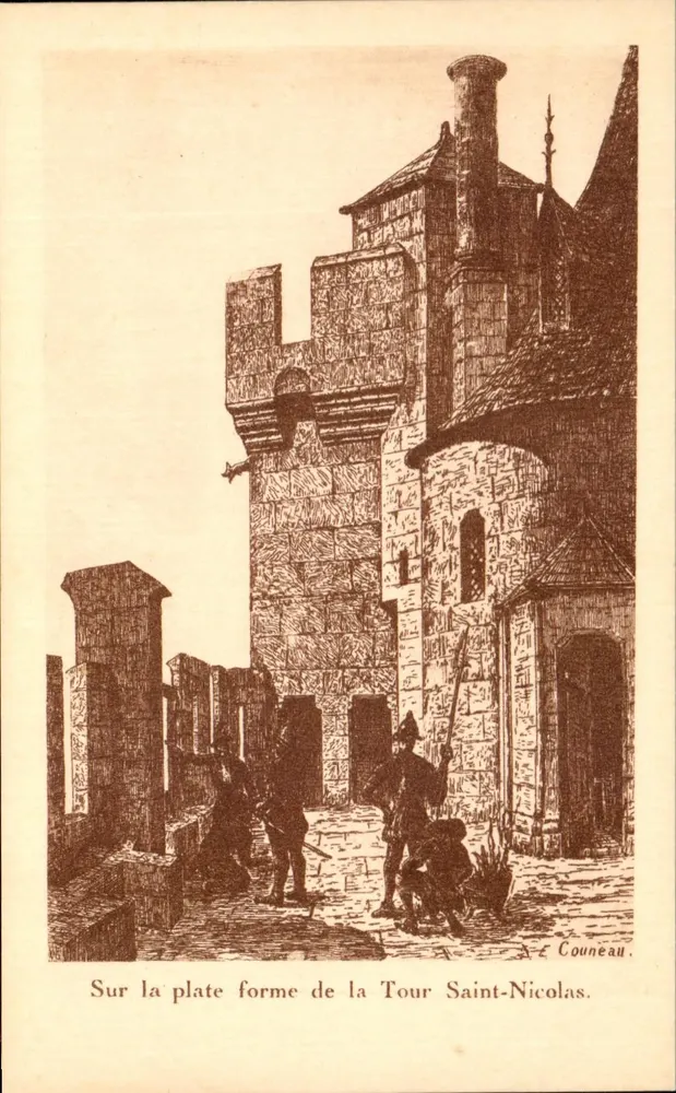 Tour Saint-Nicolas — Ansicht von der Plattform — Radierung von E. Couneau - Vorderseite