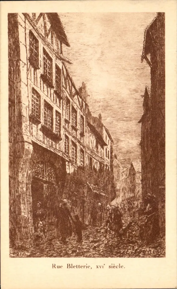 Rue Bletterie, 16. Jahrhundert — Kupferstich von L. Grinette — Verlag F. Pjollet, La Rochelle - Vorderseite
